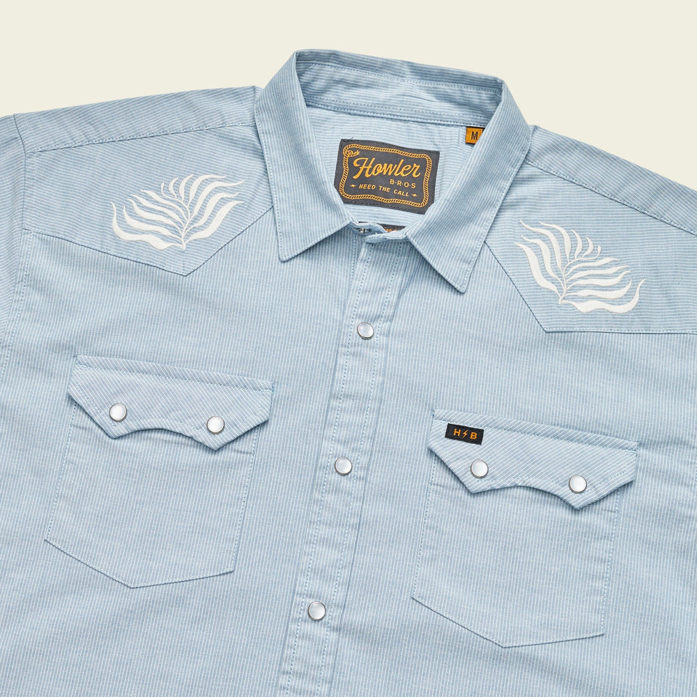 Howler Bros Crosscut Deluxe Shortsleeve - Seagrass : Faded Blue Microstripe
